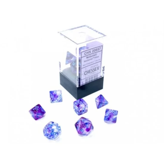 Nebula Mini-Polyhedral Nocturnal/Blue Luminary Dobbelsteen Set (7 Stuks)