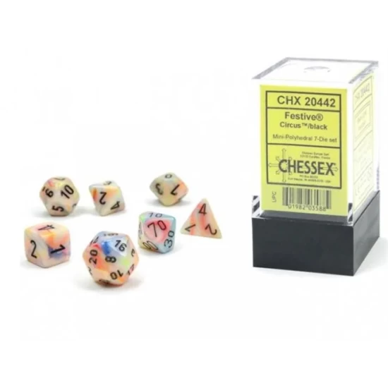 Festive Mini-Polyhedral Circus/Black Dobbelsteen Set (7 Stuks)